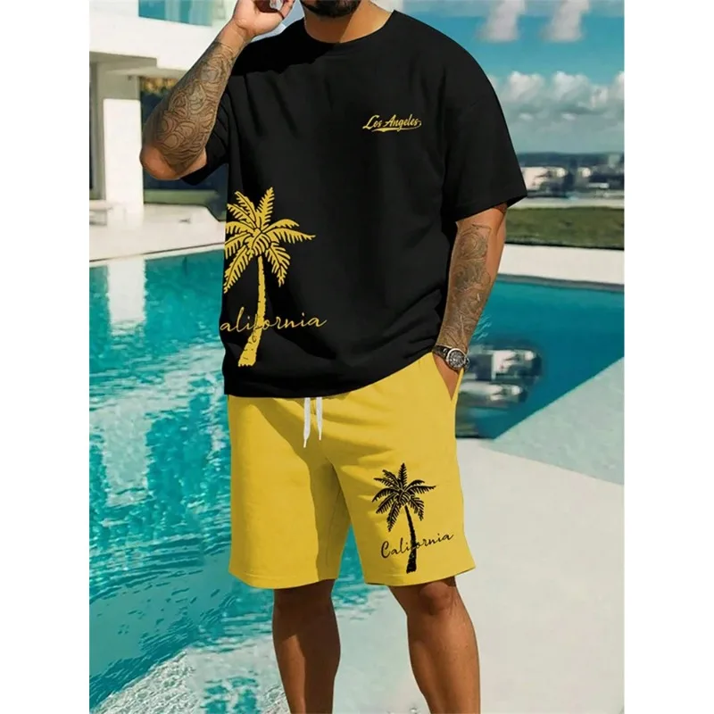 2025 Fashion Short Sleeve Breathable Sportswear Summer 3D Hawaiian Coconut Print Men's Set Street T-shirt Shorts Two Piece Set
2025 Fashion Short Sleeve Breathable Sportswear Summer 3D Hawaiian Coconut Print Men's Set Street T-shirt Shorts Two Piece Set