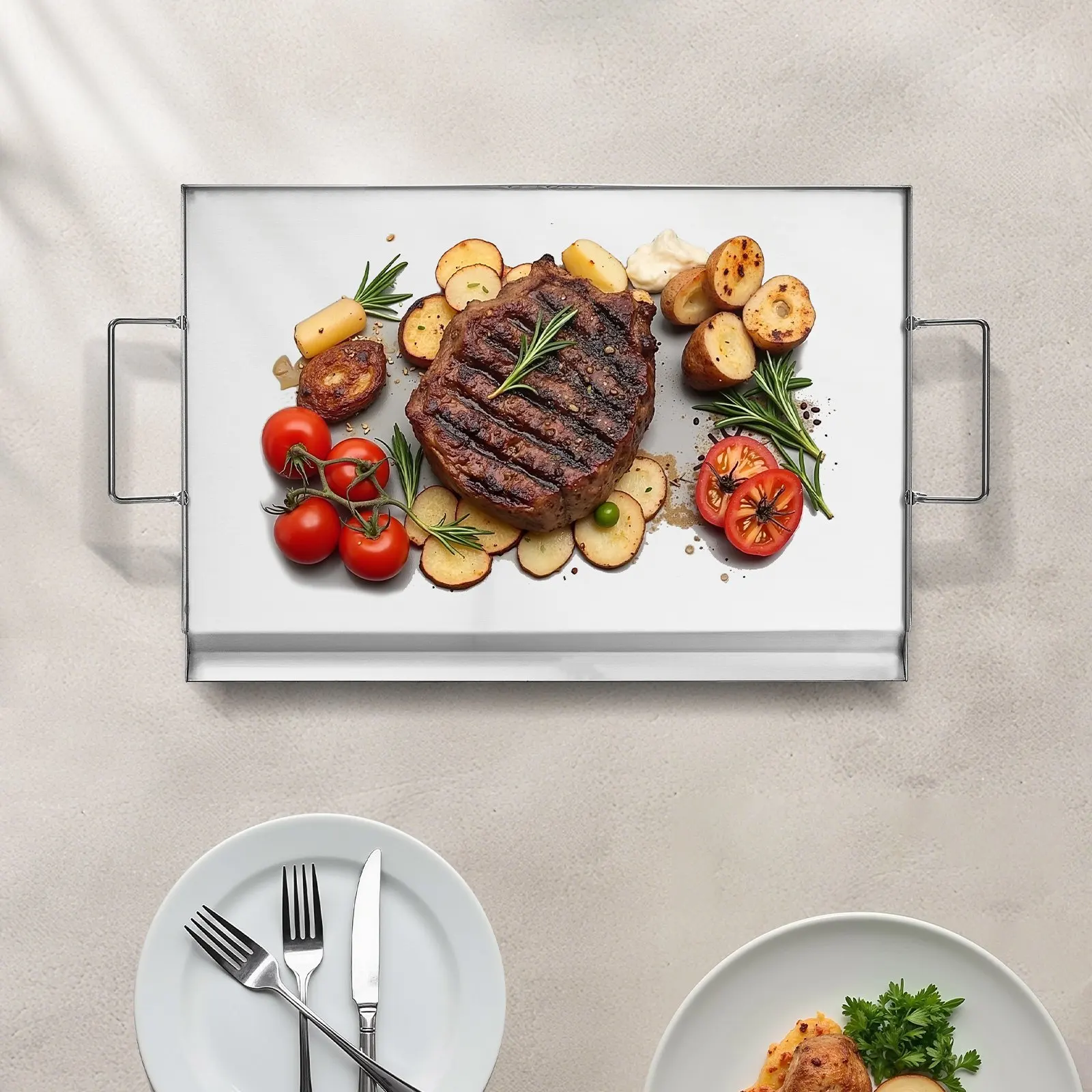 23x16 In Flat Top Griddle Stainless Steel Universal BBQ Grill Pan Cookware
23x16 In Flat Top Griddle Stainless Steel Universal BBQ Grill Pan Cookware