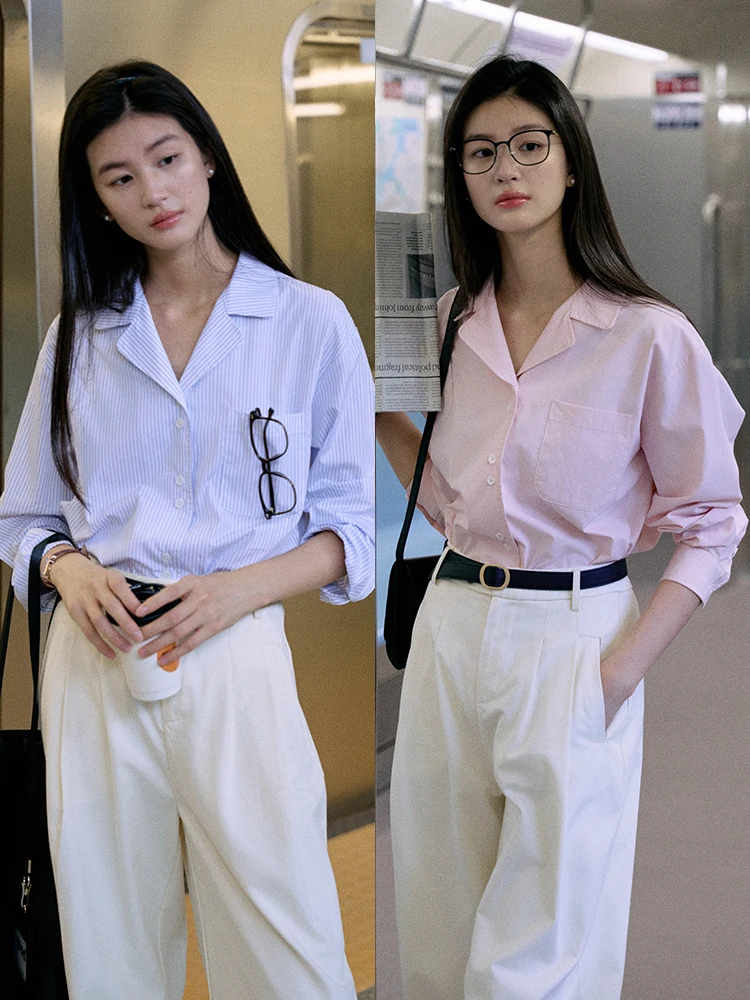 Jicouture Classic Cuban Collar Double Color Long Sve Women's irt Loose Fit Striped Design Early Autumn Commute Sle
Jicouture Classic Cuban Collar Double Color Long Sve Women's irt Loose Fit Striped Design Early Autumn Commute Sle