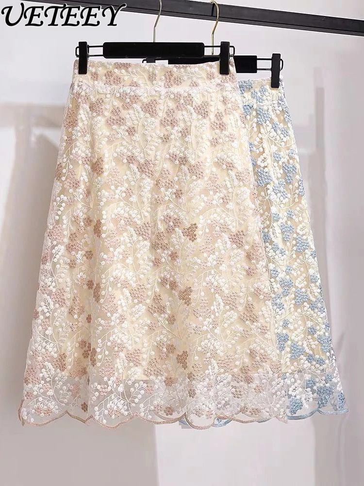 Sweet Floral Lace High Waist Skirt for Women Spring Summer 2024 New Machine Embroidery Tulle Mid-Length A- Line Skirts
Sweet Floral Lace High Waist Skirt for Women Spring Summer 2024 New Machine Embroidery Tulle Mid-Length A- Line Skirts