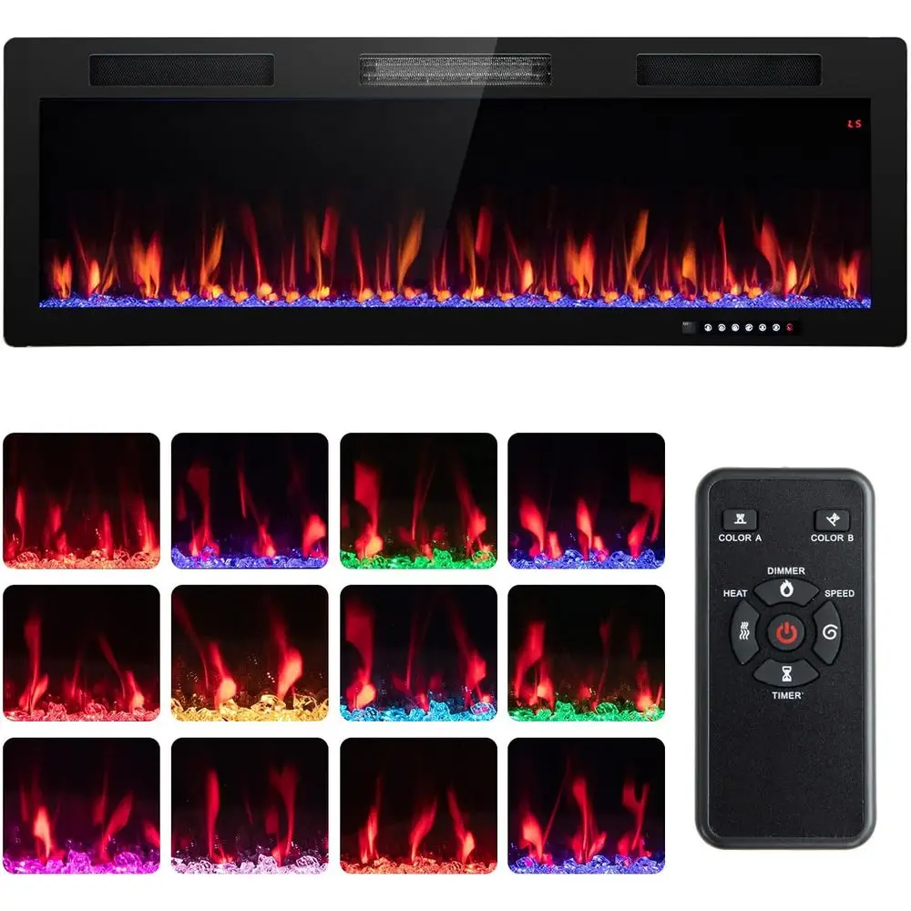 50-Inch Slim Wall-Mounted Electric Fireplace Heater with Multi-Color Flame, 5-Level Brightness, 8-Hour Timer, Remote Control, 75
50-Inch Slim Wall-Mounted Electric Fireplace Heater with Multi-Color Flame, 5-Level Brightness, 8-Hour Timer, Remote Control, 75