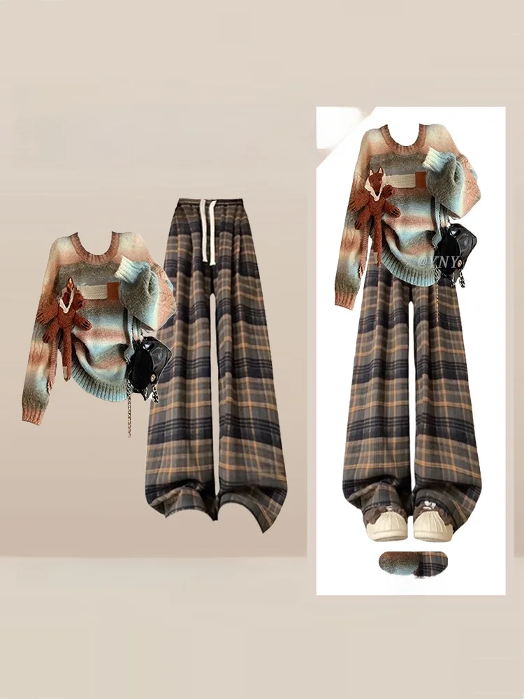 Модный клетчатый комплект, женский свободный многослойный круглый свитер Ne, повседневные брюки, осень-зима, студенческий Sle Work orm
Модный клетчатый комплект, женский свободный многослойный круглый свитер Ne, повседневные брюки, осень-зима, студенческий Sle Work orm