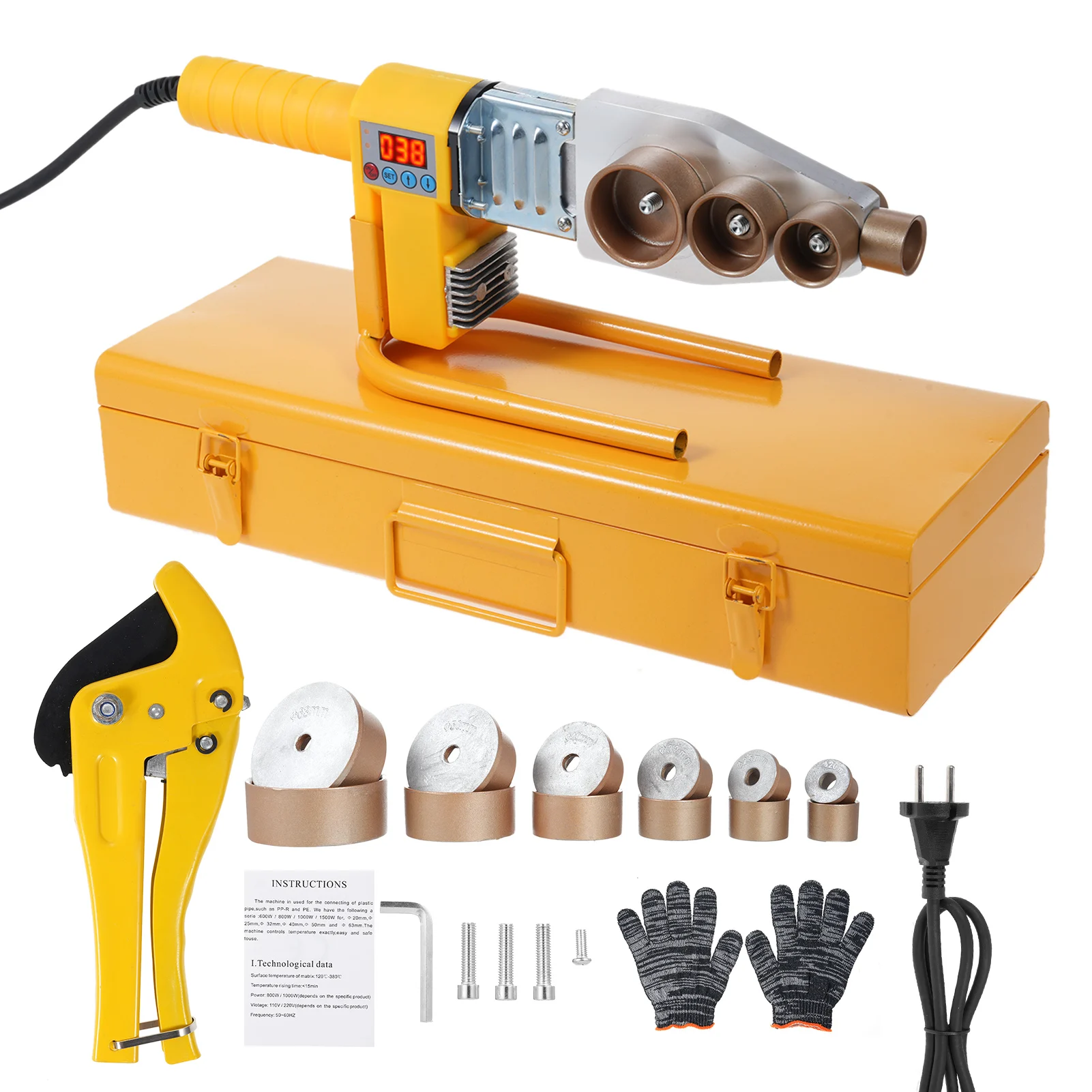 Plastic Pipe Welding Tool Plastic Welder Kit Contains Welding Heads of 6 Diameters Water Pipe Welding Machine for PPR PE Tube
Plastic Pipe Welding Tool Plastic Welder Kit Contains Welding Heads of 6 Diameters Water Pipe Welding Machine for PPR PE Tube
