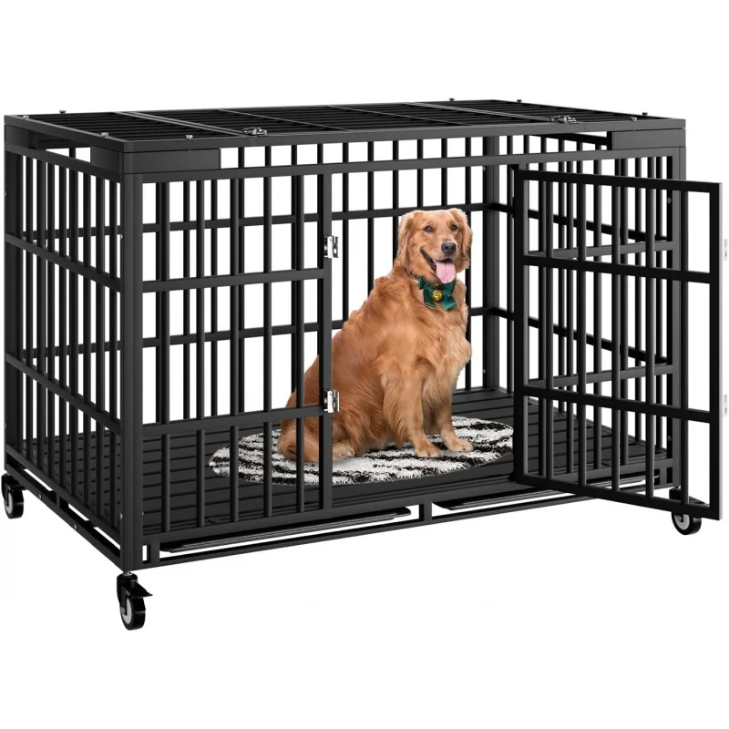 54 Inch Heavy Duty Dog Crate, Indestructible Escape-Proof Kennel with Double Door & Locking, Movable Wheels Design, Remova
54 Inch Heavy Duty Dog Crate, Indestructible Escape-Proof Kennel with Double Door & Locking, Movable Wheels Design, Remova