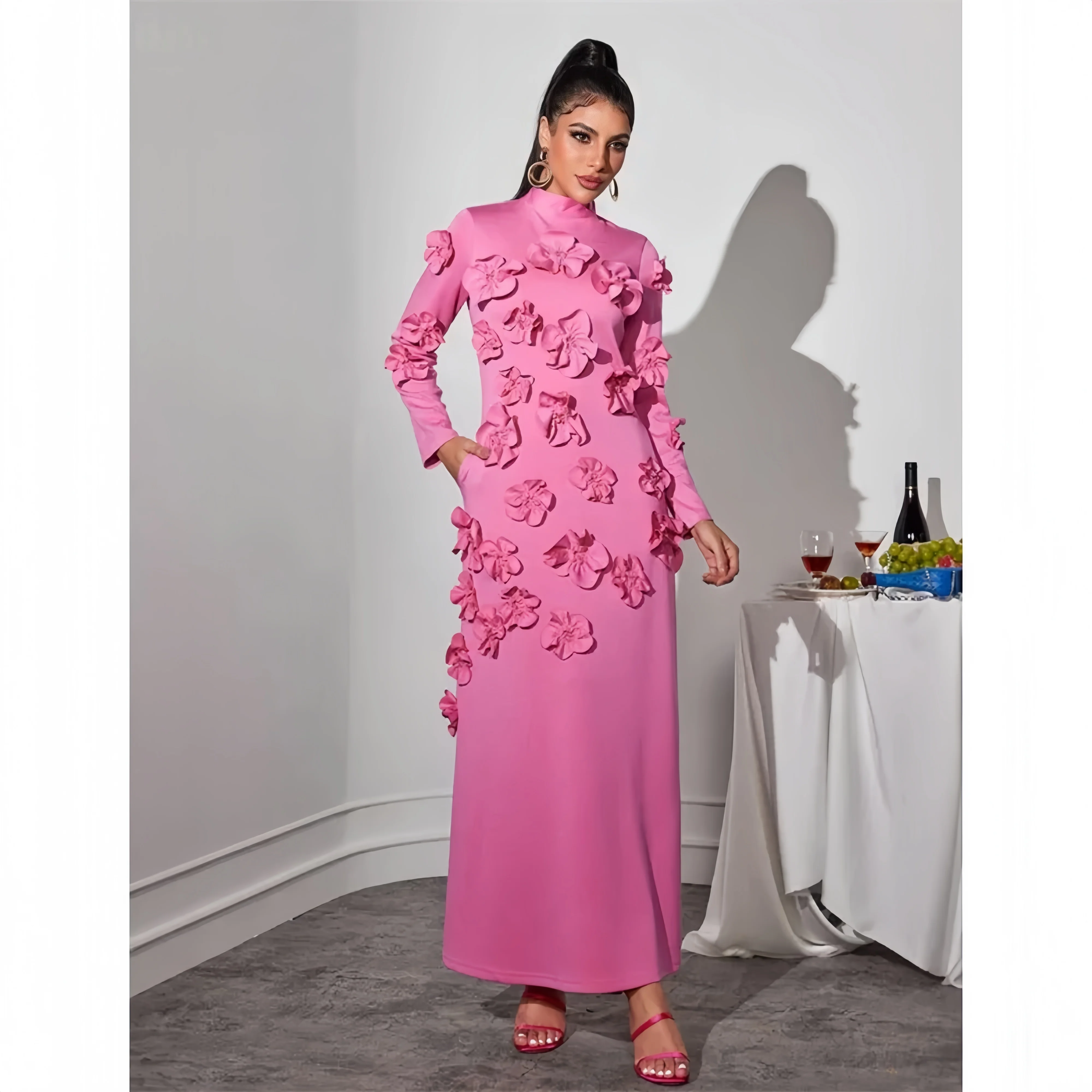 Pink Floral Long Sleeves Bespoke Occasion Gown Evening Dresses Prom Pastrol Unisex Jersey Retro Dubai Saudi Arabic Customized
Pink Floral Long Sleeves Bespoke Occasion Gown Evening Dresses Prom Pastrol Unisex Jersey Retro Dubai Saudi Arabic Customized