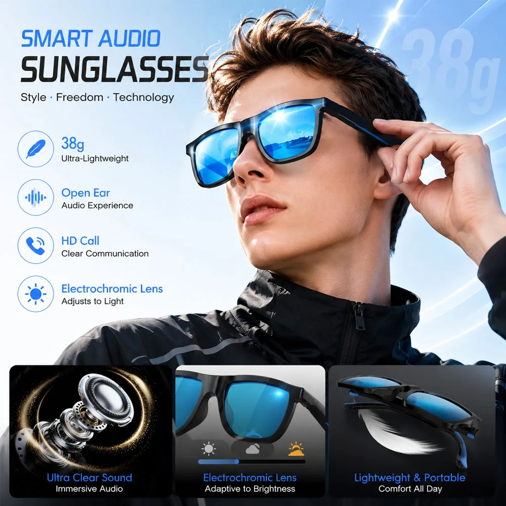 New AI Smart Audio Glasses 38g HD Call Sunglasses Touch To Color Changing Noise-reducing Music Play AI Audio Glasses Men Women
New AI Smart Audio Glasses 38g HD Call Sunglasses Touch To Color Changing Noise-reducing Music Play AI Audio Glasses Men Women