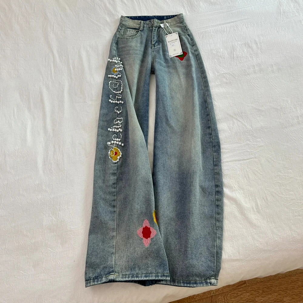Pearls Beadings Embroidery Jeans for Women American-style High Waist Wide Leg Denim Pants Y2K Casual Loose Straight Trousers
Pearls Beadings Embroidery Jeans for Women American-style High Waist Wide Leg Denim Pants Y2K Casual Loose Straight Trousers