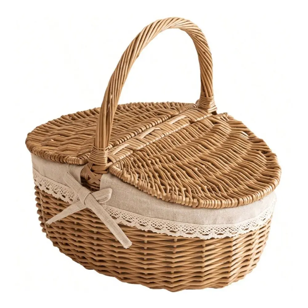 Picnic Basket With Lid, Vintage French Country Style Rattan Storage Basket, Lace Bow Decor, Outdoor Camping, Beach, Park, Garde
Picnic Basket With Lid, Vintage French Country Style Rattan Storage Basket, Lace Bow Decor, Outdoor Camping, Beach, Park, Garde