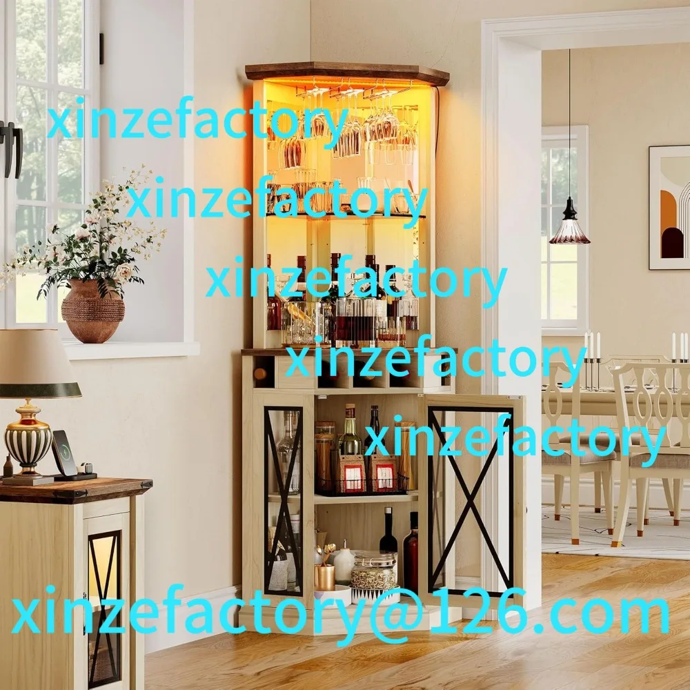 Customization Corner Bar Cabinet With LED Lights, 72" Tall Farmhouse Wine Bar Cabinet W/Visualization Glass
Customization Corner Bar Cabinet With LED Lights, 72" Tall Farmhouse Wine Bar Cabinet W/Visualization Glass