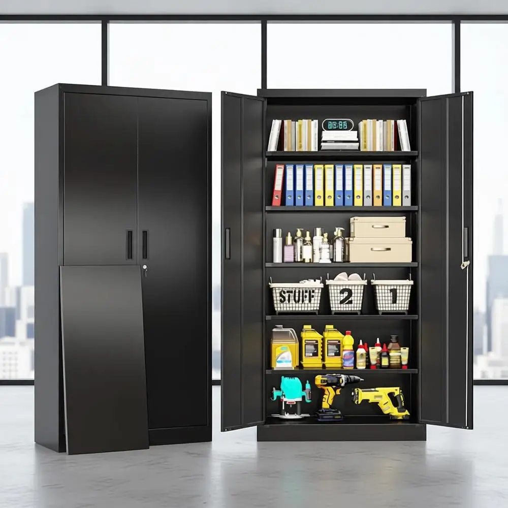 71 Tall Metal Locking Storage Cabinet with 5 Adjustable Shelves for Garage, Office, and Home - Black
71 Tall Metal Locking Storage Cabinet with 5 Adjustable Shelves for Garage, Office, and Home - Black