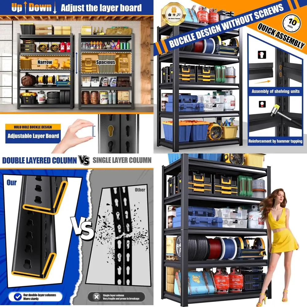 72 High 5-Tier Adjustable Metal Storage Rack, 3000 lbs Capacity, Ideal for Garage, Office, and Basement (72x36x16)
72 High 5-Tier Adjustable Metal Storage Rack, 3000 lbs Capacity, Ideal for Garage, Office, and Basement (72x36x16)