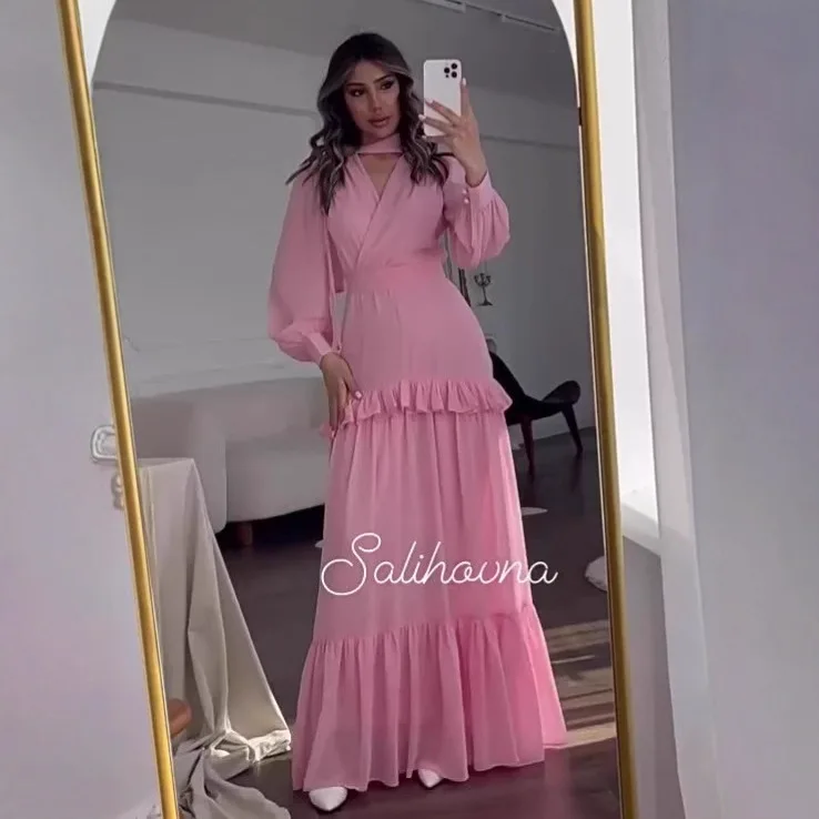 Elegant Hollow Out Long Sleeve Evening Dress Temperament High Waist Ruffles Banquet Dress Autumn New V-neck Spliced Long Dresses
Elegant Hollow Out Long Sleeve Evening Dress Temperament High Waist Ruffles Banquet Dress Autumn New V-neck Spliced Long Dresses
