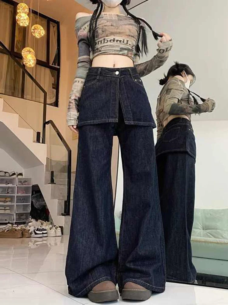 Deep Blue High Waist Wide Leg Jeans Women's Casual Sle Spring New plus Size Slimming Design Bootcut Pants
Deep Blue High Waist Wide Leg Jeans Women's Casual Sle Spring New plus Size Slimming Design Bootcut Pants