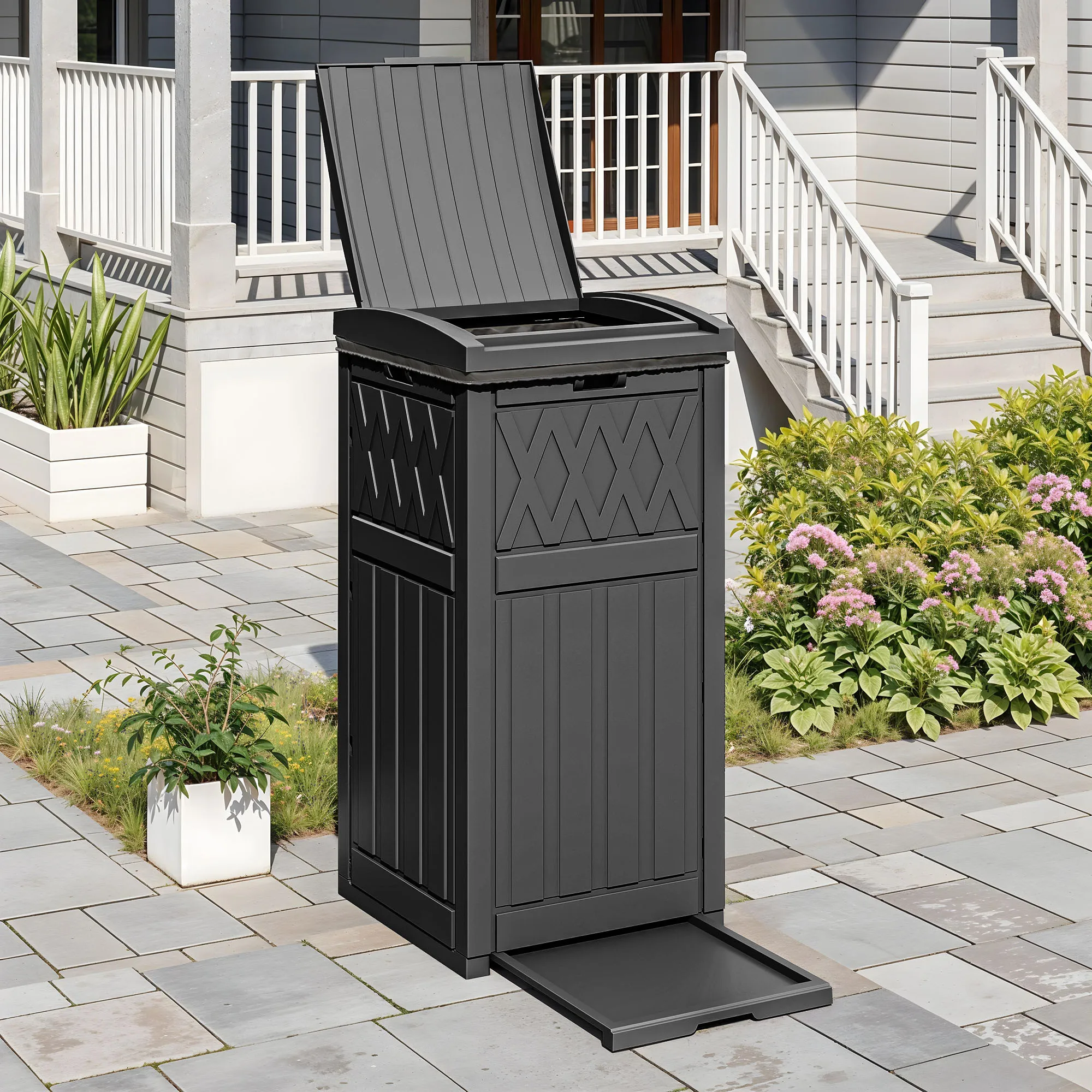 32 Gallon Resin Outdoor Trash Can, Waterproof Garbage Bin with Lid and Drip Tray for Porch, Backyard, Patio, Black
32 Gallon Resin Outdoor Trash Can, Waterproof Garbage Bin with Lid and Drip Tray for Porch, Backyard, Patio, Black