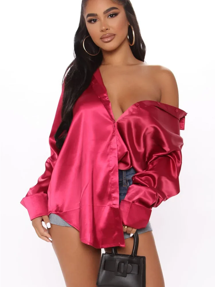 Satin Solid Turndown Collar Casual Shirt Womens Tops Chemise Femme Blouse Women Roupas Femininas Atacado Barato
Satin Solid Turndown Collar Casual Shirt Womens Tops Chemise Femme Blouse Women Roupas Femininas Atacado Barato