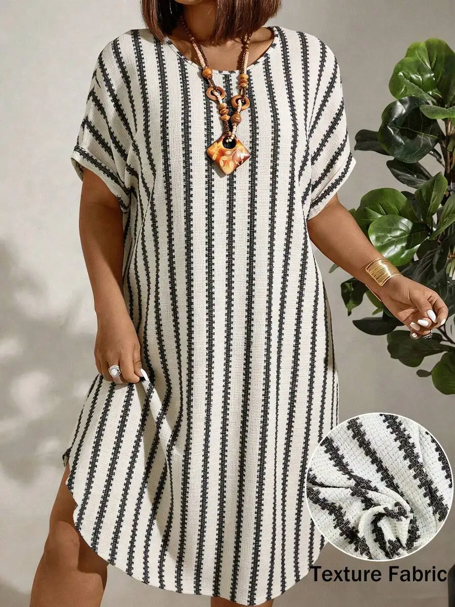 Plus Size Women Loose Casual Short Sleeve Batwing Round Neck Striped Dress Summer
Plus Size Women Loose Casual Short Sleeve Batwing Round Neck Striped Dress Summer