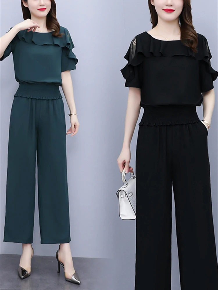 Fashion Chiffon Set Women's New Style 2025 Summer Women Off The Shoulder Short Sleeve Top Wide Leg Pants Two Piece Set
Fashion Chiffon Set Women's New Style 2025 Summer Women Off The Shoulder Short Sleeve Top Wide Leg Pants Two Piece Set