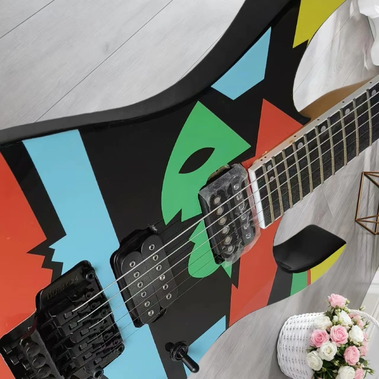 Customized store style electric guitar - Graphic electric guitar, floyd tuners, locking nuts, HH pickups, black knobs
Customized store style electric guitar - Graphic electric guitar, floyd tuners, locking nuts, HH pickups, black knobs