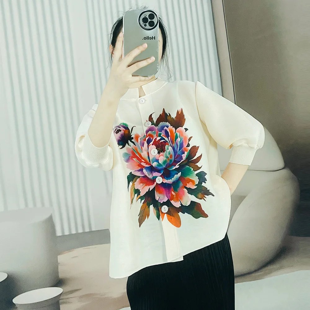 Miyake Stand Collar Floral Shirt for Women Women's Retro Chinese Style Pleated Cardigan Jacket 2025 New Temperament Printed Top
Miyake Stand Collar Floral Shirt for Women Women's Retro Chinese Style Pleated Cardigan Jacket 2025 New Temperament Printed Top