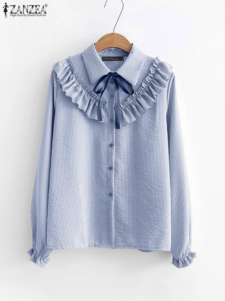 ZANZEA Bowknot Ruffles Shirts Women Turn-down Collar Elegant Casual Tops Long Sleeve 2025 Spring Commute Striped Chemise Femme
ZANZEA Bowknot Ruffles Shirts Women Turn-down Collar Elegant Casual Tops Long Sleeve 2025 Spring Commute Striped Chemise Femme