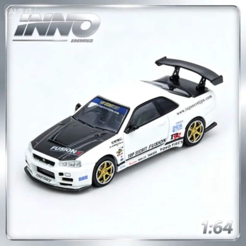 INNO 1:64 Nissan TOP SECRET R34 GT-R, литая модель автомобиля из сплава, статическая коллекционная модель для взрослых, праздничный подарок.
INNO 1:64 Nissan TOP SECRET R34 GT-R, литая модель автомобиля из сплава, статическая коллекционная модель для взрослых, праздничный подарок.