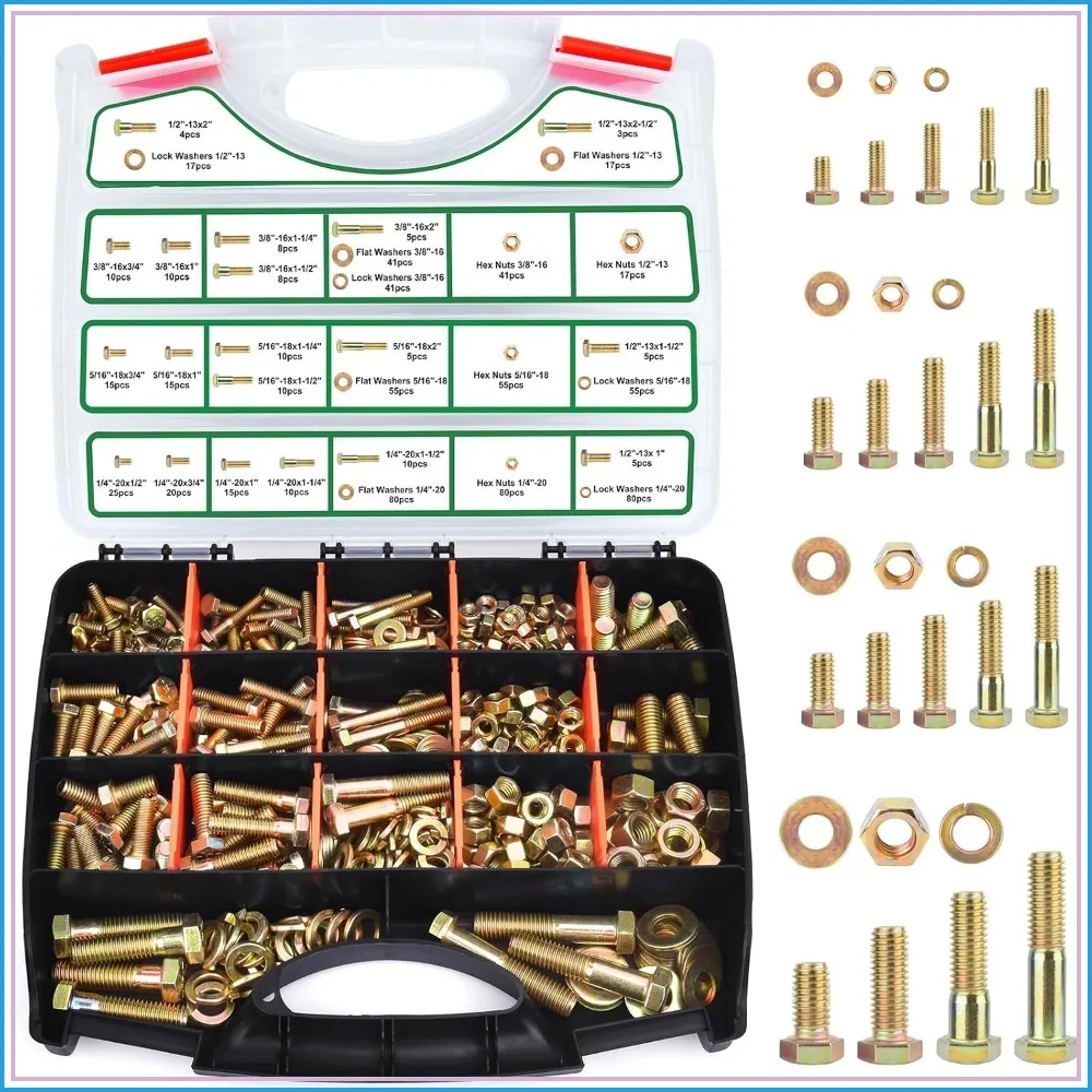 772PCS Grade 8 Bolt Assortment Kit, Heavy Duty Bolts and Nuts Kit, SAE Sizes 1/4-20, 5/16-18, 3/8-16, 1/2-13 Included, Upgraded Package
772PCS Grade 8 Bolt Assortment Kit, Heavy Duty Bolts and Nuts Kit, SAE Sizes 1/4-20, 5/16-18, 3/8-16, 1/2-13 Included, Upgraded Package