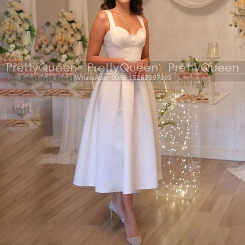 Customized A Line Short Wedding Dress Tea Length Spaghetti Straps Sleeveless White Satin Beach Bridal Dresses Party For Women
Customized A Line Short Wedding Dress Tea Length Spaghetti Straps Sleeveless White Satin Beach Bridal Dresses Party For Women