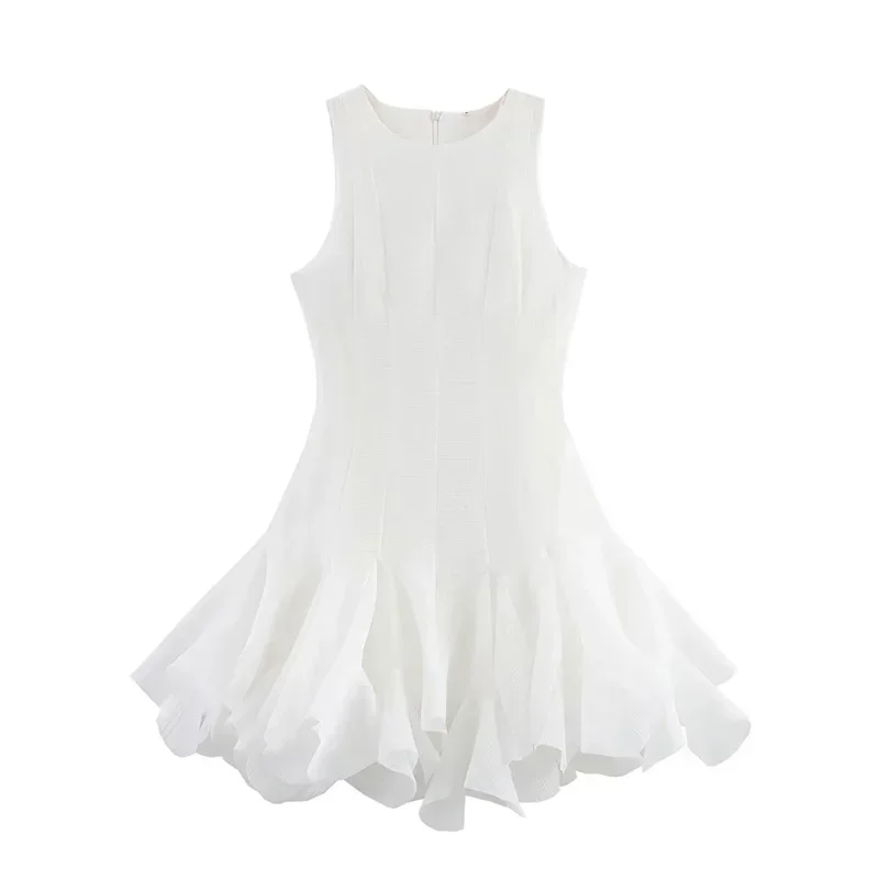 Summer Women Fashion White Ruffled Pleated Back Zipper A-Line Dress Vintage O-Neck Sleeveless Female Chic Dresses
Summer Women Fashion White Ruffled Pleated Back Zipper A-Line Dress Vintage O-Neck Sleeveless Female Chic Dresses
