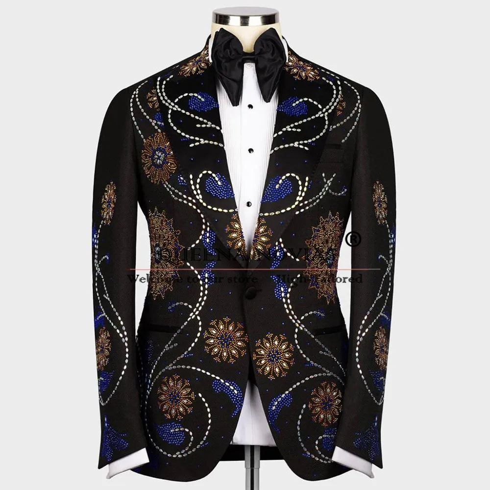 Sparkly Beaded Stones Groom Tuxedo Customized 2-Piece Formal Wedding Party Suits Men Slim Fit Single Breasted Man Business Dress
Sparkly Beaded Stones Groom Tuxedo Customized 2-Piece Formal Wedding Party Suits Men Slim Fit Single Breasted Man Business Dress