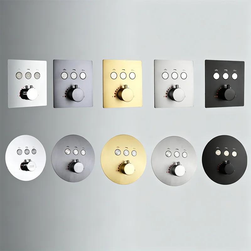 Brushed Brass Wall-Mounted Concealed 3-Function Thermostatic Shower Mixer Valve with Ceramic Valve Core Temperature Display
Brushed Brass Wall-Mounted Concealed 3-Function Thermostatic Shower Mixer Valve with Ceramic Valve Core Temperature Display