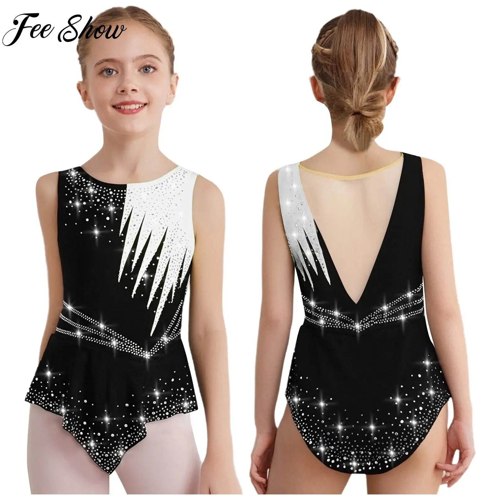 Kids Girls Rhythmic Gymnastics Sleeveless Leotard Rhinestones Contrast Color Bodysuit Ballet Competition Performance Costume
Kids Girls Rhythmic Gymnastics Sleeveless Leotard Rhinestones Contrast Color Bodysuit Ballet Competition Performance Costume