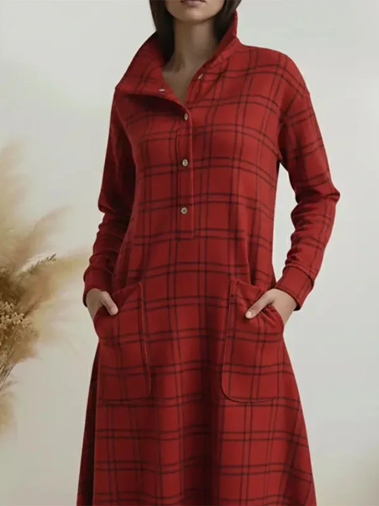 Checkered stand up collar long sleeved dress with classic design casual dress retro art comfortable dress
Checkered stand up collar long sleeved dress with classic design casual dress retro art comfortable dress