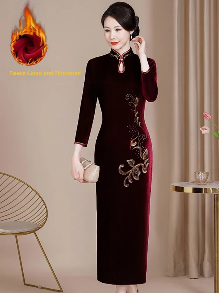 Wedding Gown Velvet Long Qipao Dr Fce Lined Slimming Mommy Wedding Dr round Collar High Slit Ele Chinese Wedding...
Wedding Gown Velvet Long Qipao Dr Fce Lined Slimming Mommy Wedding Dr round Collar High Slit Ele Chinese Wedding...
