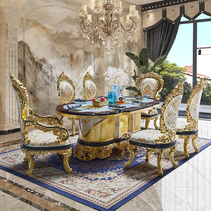 French solid wood dining table 2024 new high-end luxury oval table and chair combination European luxury home
French solid wood dining table 2024 new high-end luxury oval table and chair combination European luxury home