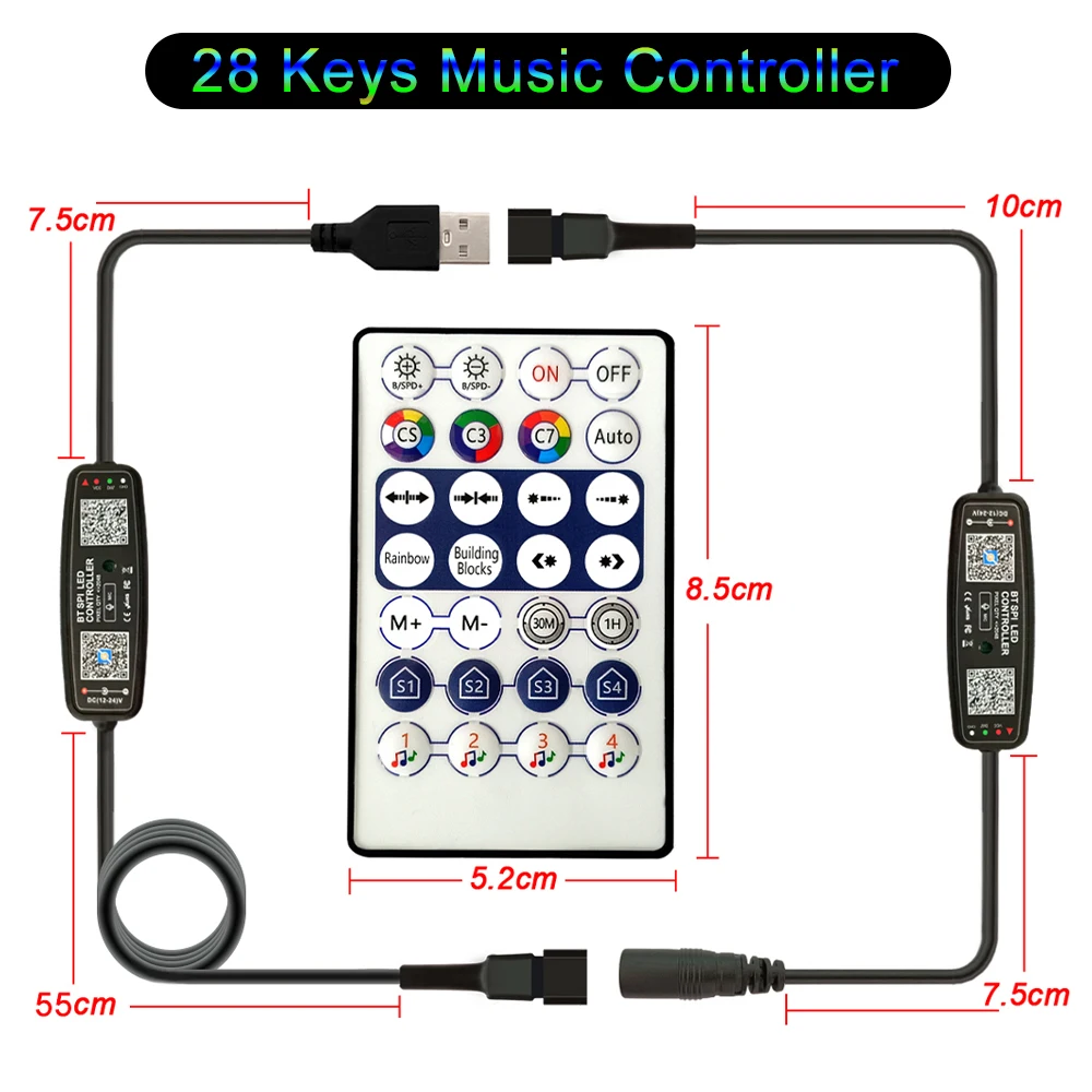 28Key Music Controller DC12-24V USB5V Wireless RF Wifi Mobile APP With Remote Timing Individually Addressable Pixel Function
28Key Music Controller DC12-24V USB5V Wireless RF Wifi Mobile APP With Remote Timing Individually Addressable Pixel Function