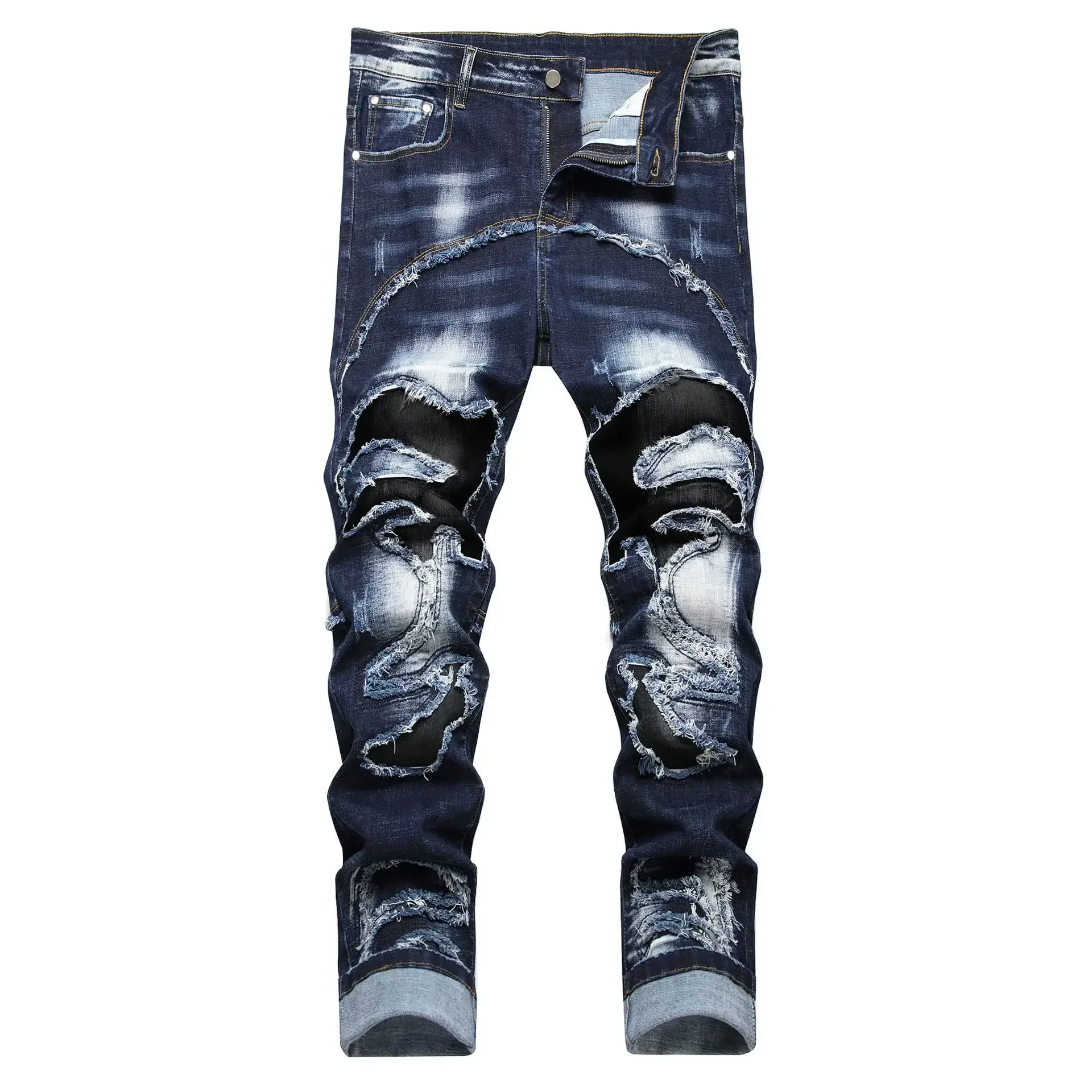 Men New Zipper Fly High Street Stretch Jeans Pencil Jean Ankle Length Denim Washed Slim Mid Waist Patchwork Distressed Trousers
Men New Zipper Fly High Street Stretch Jeans Pencil Jean Ankle Length Denim Washed Slim Mid Waist Patchwork Distressed Trousers