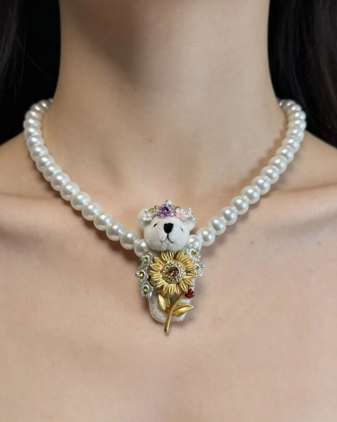 Cute Bear & Sunflower Pendant Necklace Plush Teddy Pearl Necklace Women Fashion Jewelry Party Gift
Cute Bear & Sunflower Pendant Necklace Plush Teddy Pearl Necklace Women Fashion Jewelry Party Gift