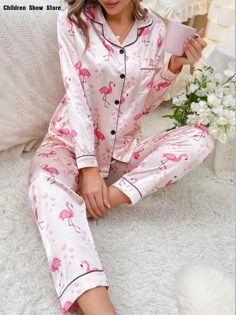 Women Silk Satin Pajamas Set Spring Autumn Pajama Long Sleeve Shirt with Trouser Sleepwear Loungewear Female Pyjamas Suits Mujer
Women Silk Satin Pajamas Set Spring Autumn Pajama Long Sleeve Shirt with Trouser Sleepwear Loungewear Female Pyjamas Suits Mujer