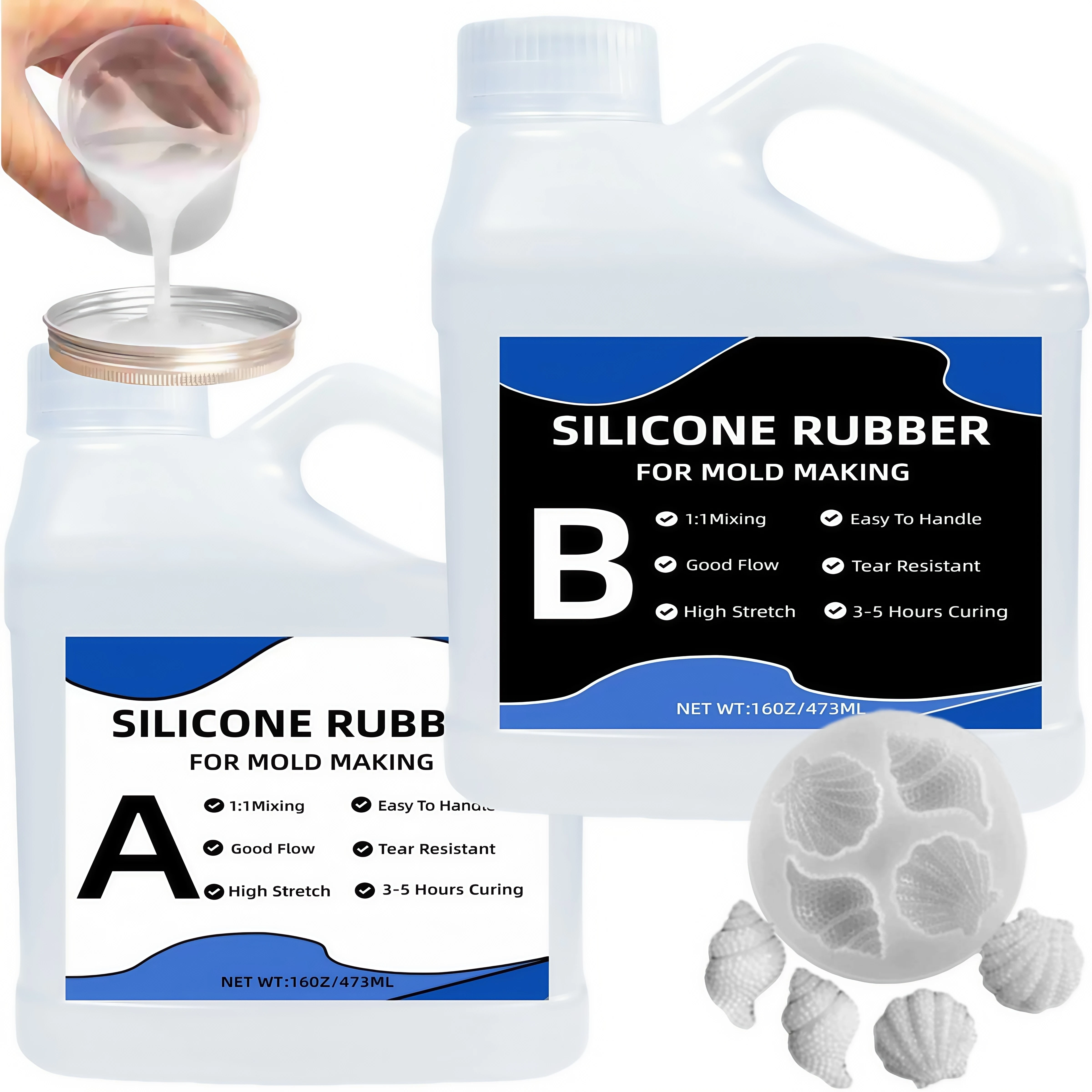 16.9oz Super Elastic Liquid Silicone for Mold Making - 1:1 Mix Ratio, Ideal for Resin, Casting, Candles & DIY Crafts, 15A
16.9oz Super Elastic Liquid Silicone for Mold Making - 1:1 Mix Ratio, Ideal for Resin, Casting, Candles & DIY Crafts, 15A