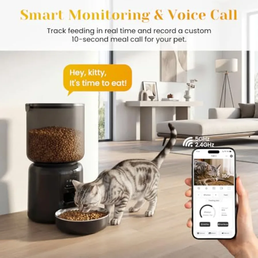 Automatic cat feeder with 2K HD camera for home monitoring, black ABS plastic, dual power system voice recording, 4L ccity
Automatic cat feeder with 2K HD camera for home monitoring, black ABS plastic, dual power system voice recording, 4L ccity