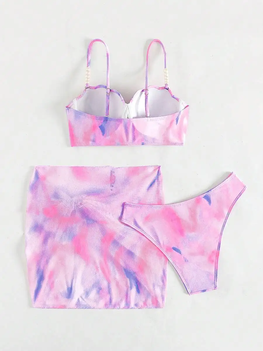Tie-Dye Three-Piece Beach Set: Bikini Top, Bottom & Sheer Cover-Up Skirt For Summer Vacations
Tie-Dye Three-Piece Beach Set: Bikini Top, Bottom & Sheer Cover-Up Skirt For Summer Vacations