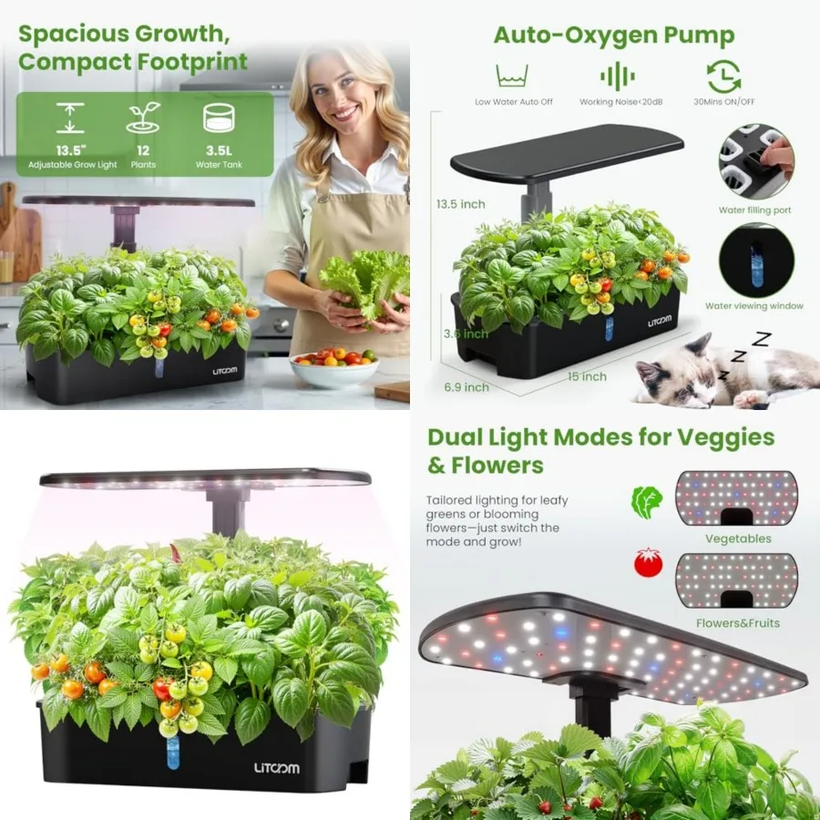 12-Pod Hydroponics Growing System Kit with LED Grow Light, 24W Indoor Herb Garden Panter with Quiet Water Pump, 24H Timer 2 Gro
12-Pod Hydroponics Growing System Kit with LED Grow Light, 24W Indoor Herb Garden Panter with Quiet Water Pump, 24H Timer 2 Gro
