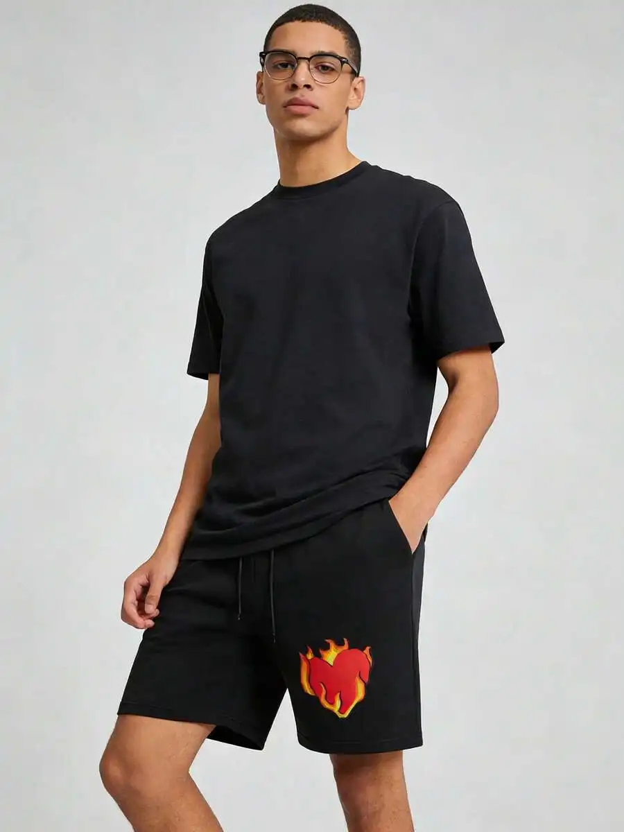 Mens Black Casual Shorts With Flame Heart Print Polyester Sport Beach Gym Wear
Mens Black Casual Shorts With Flame Heart Print Polyester Sport Beach Gym Wear