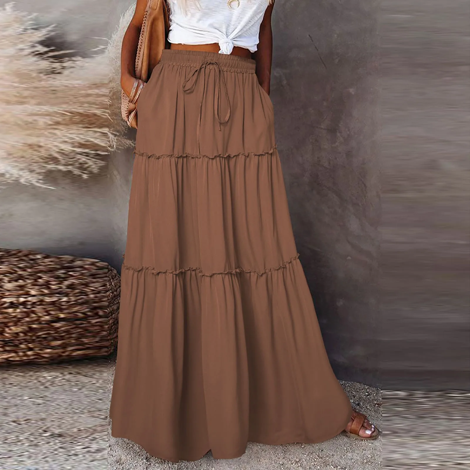 Women long skirt Fashion Solid Color Long Skirts Elastic Waist faldas Loose Casual High Waist saia Versatile Half-Body Dress
Women long skirt Fashion Solid Color Long Skirts Elastic Waist faldas Loose Casual High Waist saia Versatile Half-Body Dress