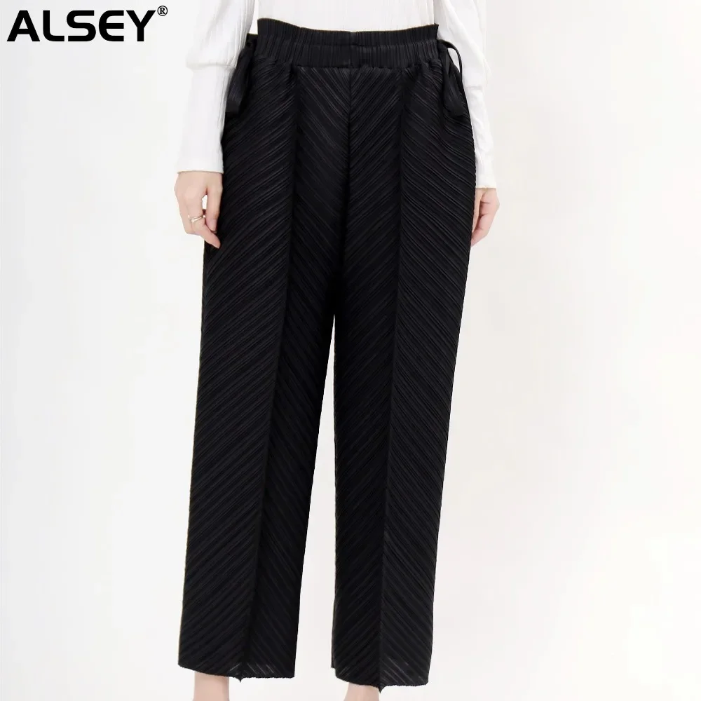 Плиссированные повседневные свободные брюки ALSEY Miyake на шнуровке, Осенние Новые однотонные повседневные корейские модные брюки с высокой талией, одежда для женщин
Плиссированные повседневные свободные брюки ALSEY Miyake на шнуровке, Осенние Новые однотонные повседневные корейские модные брюки с высокой талией, одежда для женщин