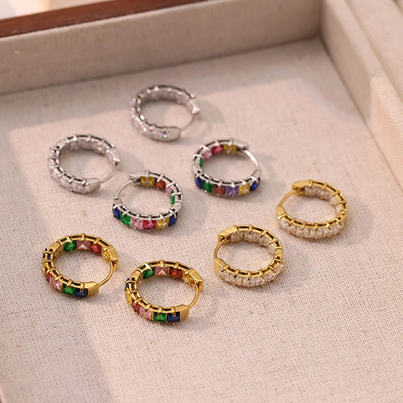 Women's Zircon Hoop Earrings Multicolor 18K Gold Plated Stainless Steel French Style Luxury Wedding Gift
Women's Zircon Hoop Earrings Multicolor 18K Gold Plated Stainless Steel French Style Luxury Wedding Gift