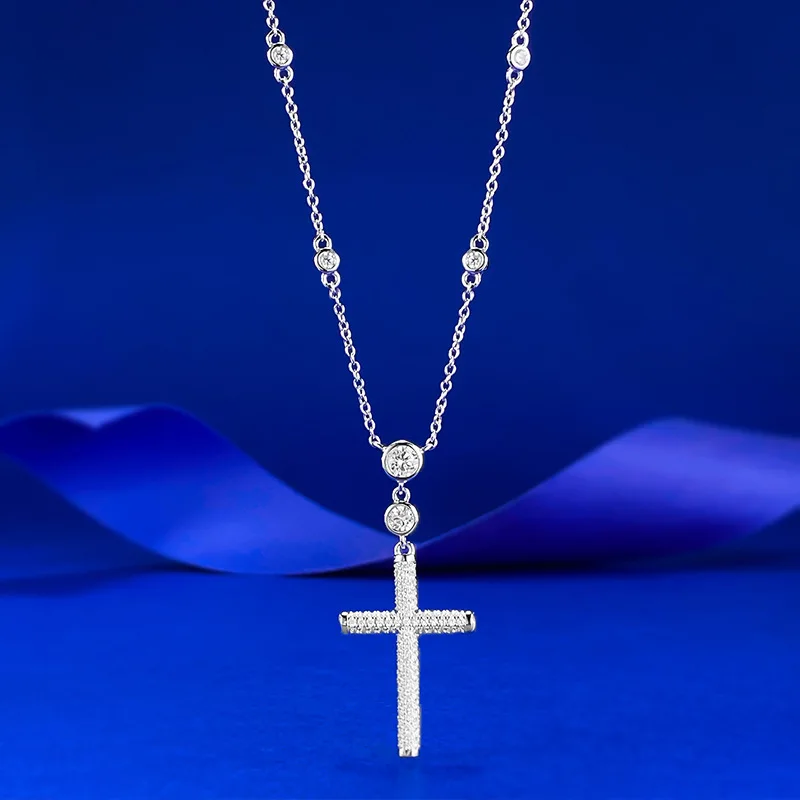 New S925 Silver Full Inlaid Cross Pendant Fashionable and Versatile Commuter Stretch Necklace Wedding Jewelry
New S925 Silver Full Inlaid Cross Pendant Fashionable and Versatile Commuter Stretch Necklace Wedding Jewelry