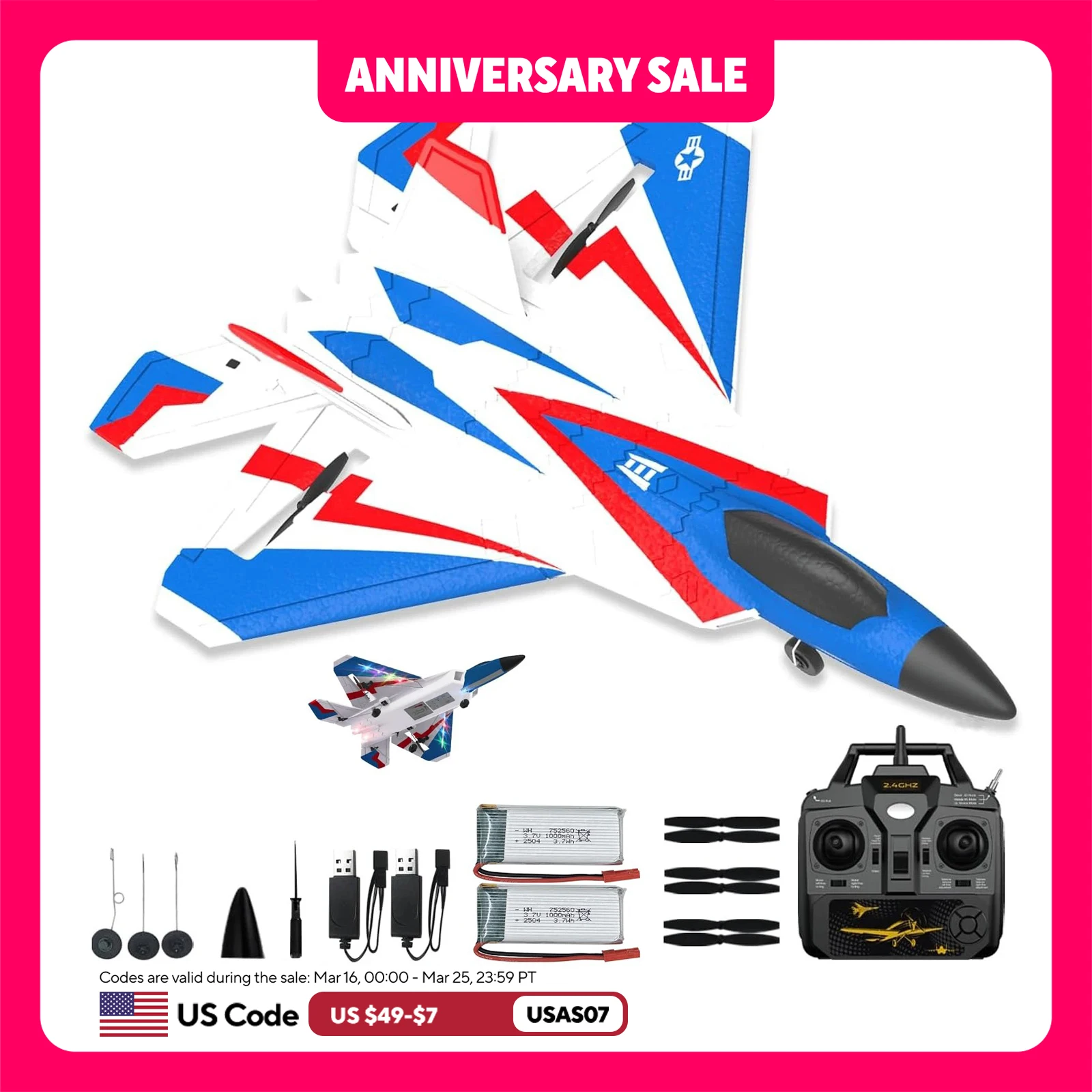 F22 4 Channel Remote Control plane with Lights, 2.4G Fighter RC Plane with 3 Flight Modes for Beginners, One Key Aerobatic
F22 4 Channel Remote Control plane with Lights, 2.4G Fighter RC Plane with 3 Flight Modes for Beginners, One Key Aerobatic