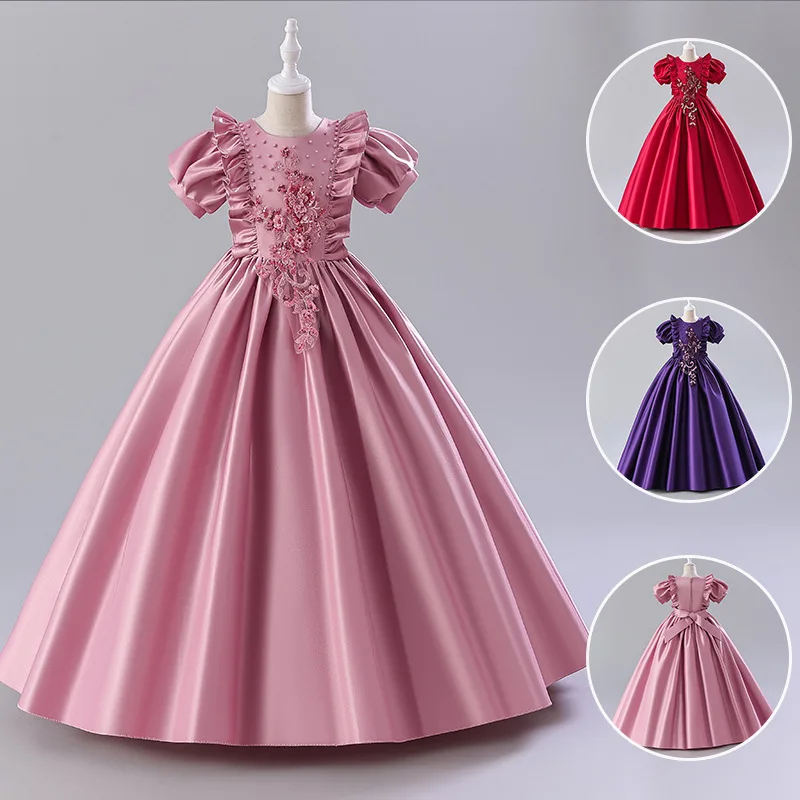 Girls' Dress Children's Dress Little Children's Clothing European and American Satin Performance Show Princess Skirt Factory Who
Girls' Dress Children's Dress Little Children's Clothing European and American Satin Performance Show Princess Skirt Factory Who