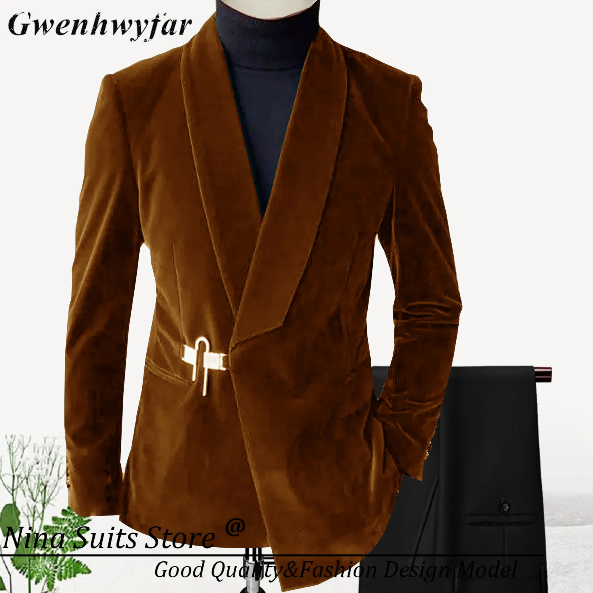 Nina Store New Burnt Orange Velvet Suits Blazer with Black Pants Unique Gold Buckle Costume Homme Bestman Wedding Tuxedos 2 Pics
Nina Store New Burnt Orange Velvet Suits Blazer with Black Pants Unique Gold Buckle Costume Homme Bestman Wedding Tuxedos 2 Pics